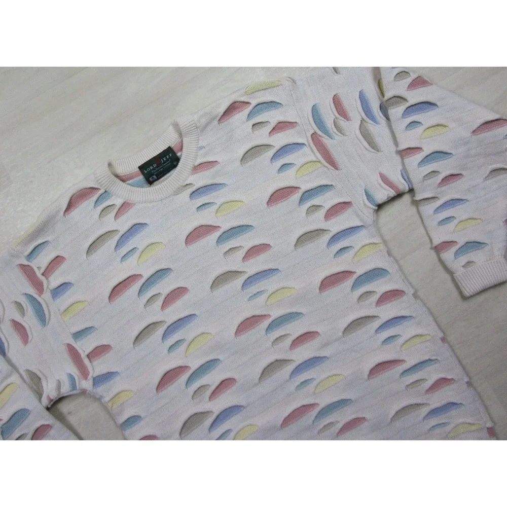 Vintage 90s Lord Jeff 3D Slash Knit‎ Sweater (M) Cotton Cut Out Cotton Grunge